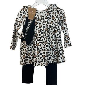 Savannah Baby Girl 3-Piece Leopard Print Set with Dress, Leggings and Headband